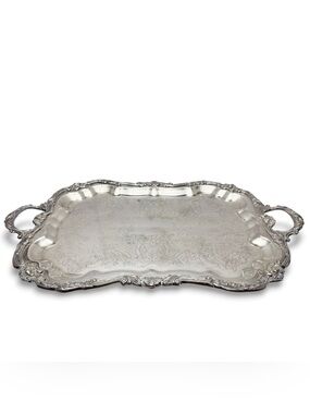 Vintage Sheridan Silverplate Brass Footed Butler Serving Tray Handles 29 7/8”